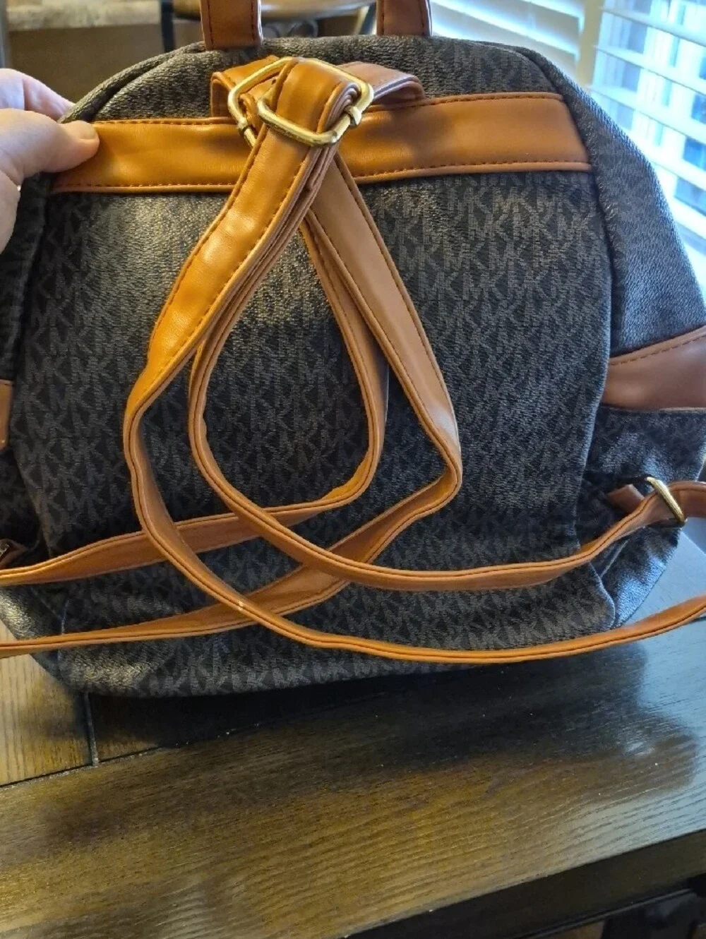 Michael Kors Brown MK Logo Backpack with Tan Trim